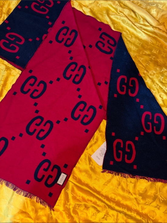 Gucci Other - GUCCI GG Wool Jacquard Scarf Navy Red